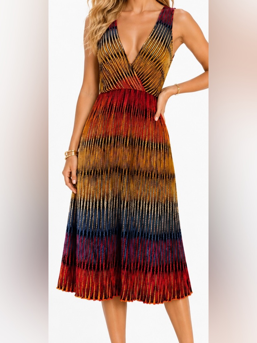 PICO 1988 Metallic Ombre Pleated Dress | SIZE SMALL